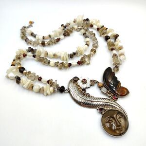 Sajen Sterling Silver 925 Multi Gemstone Beaded Statement Necklace Goddess Face